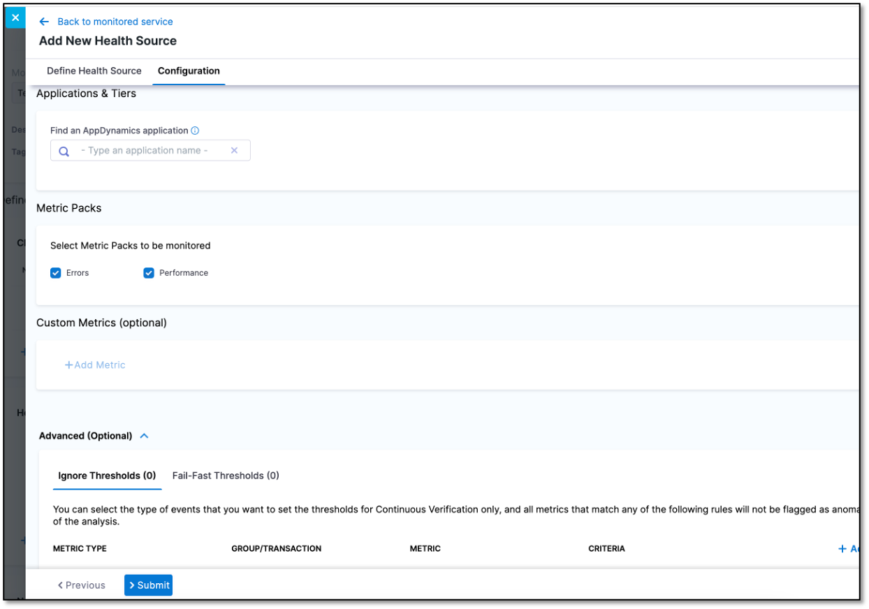 Health source metric settings