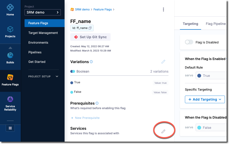 Feature Flag settings page